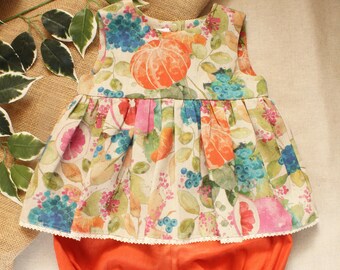 Summer Fruits linen Look Top and Bloomer set . 0-4 years.