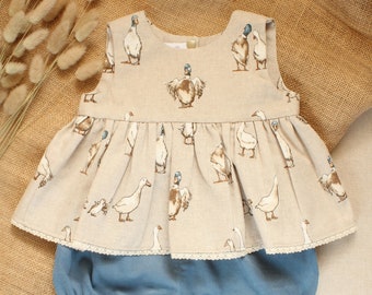 Puddle Duck linen Look Top and Bloomer set . 0-4 years.