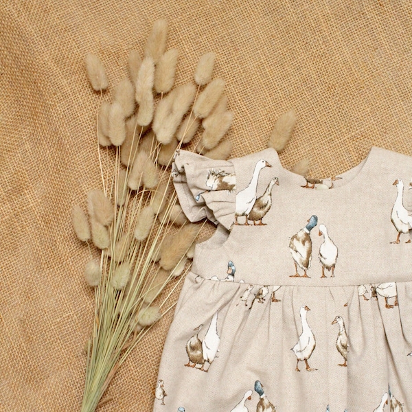 Linen Look Puddle Duck Flutter Sleeve Jumpsuit. 0-6 years.