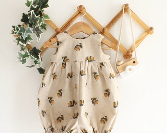 Bumble Bee, Linen Look Cotton Romper. Sizes 0-4 years.