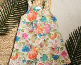 Summer Fruit Pinafore Dress. 0-7 years.