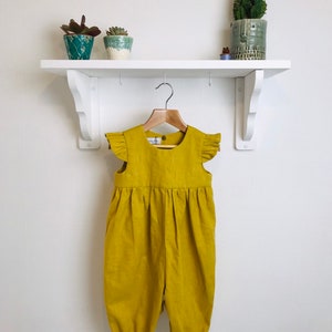 Mustard Linen Flutter Sleeve Jumpsuit. 0-6 years. image 1