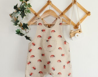 Ladybird Linen Look Cotton Dungaree Style Romper. 0-6 years.