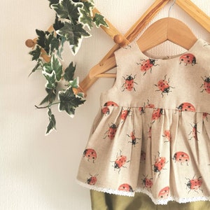 Ladybird Ladybug linen Print Top and Bloomer set . 0-4 years. image 4