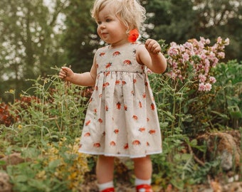 Beautiful Ladybird Ladybug Cotton Linen Print Dress. 0-6 years.