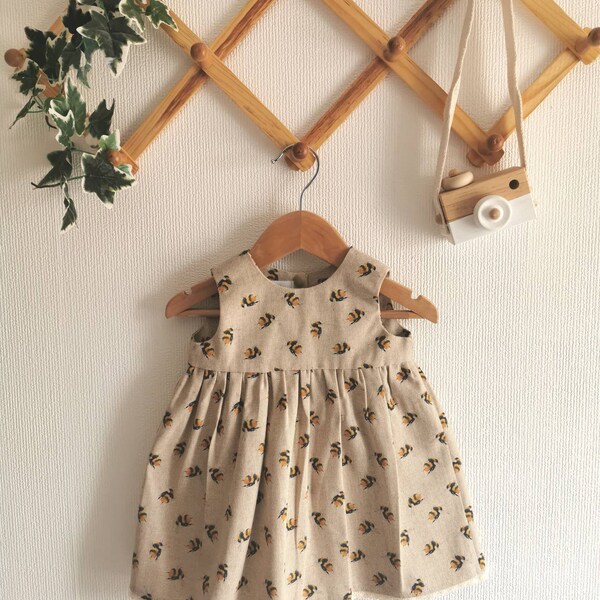 Beautiful Small Bumble Bee Cotton Print Dress. 0-6 years.