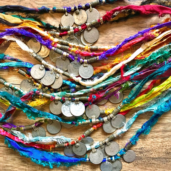 Kuchi Coin & Recycled Sari Silk Wrap Bracelet/Anklet