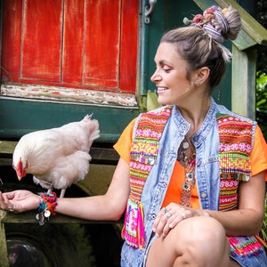 Fringed Sequin Denim Waistcoat with Vintage Hmong Hill Tribe Textiles and Beadwork image 6