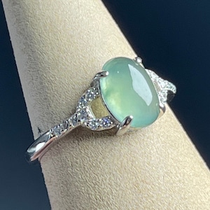 Icy translucent jadeite jade Cabochon ring with 925 sterling silver casing