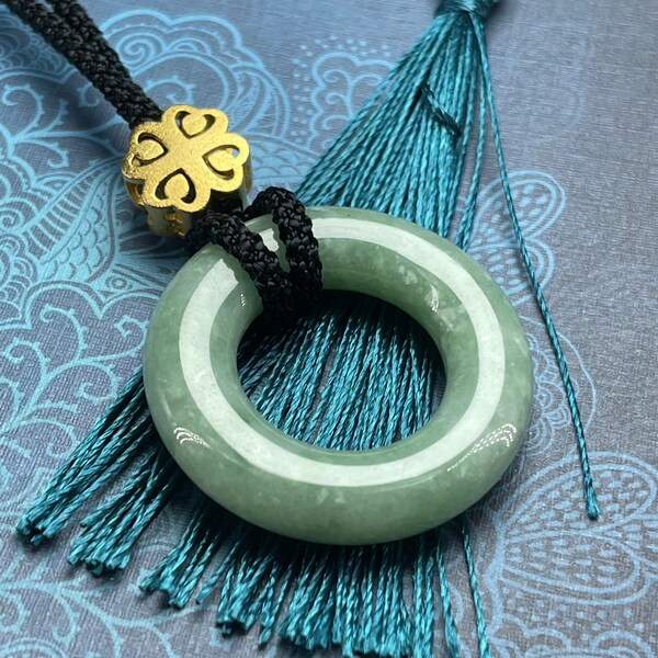 Light Green round donut Burmese jadeite jade (Grade A Type A) pendent