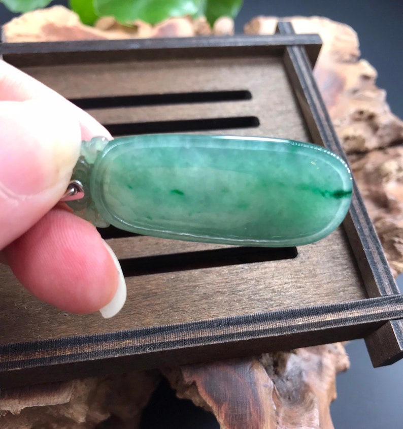 Carved oil Green icy translucent Grade A Type A Burmese Jadeite Jade pendent \u7fe1\u7fe0 \u30d2\u30b9\u30a4