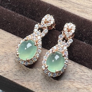 Certified Icy translucent light lake green jadeite jade (Grade A Type A) earrings with 925 sterling silver findings
