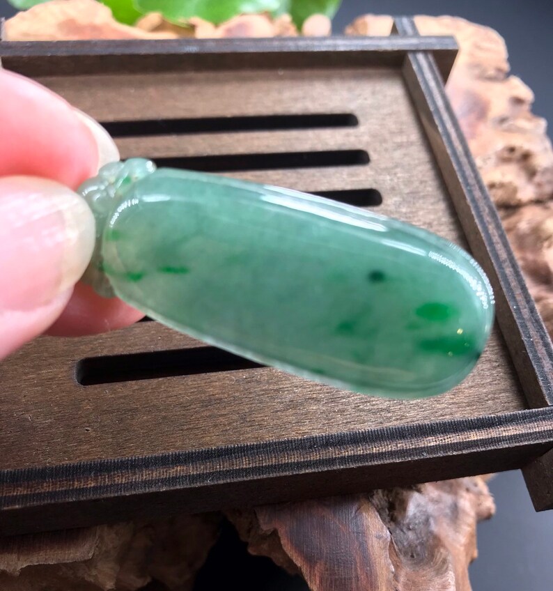 Carved oil Green icy translucent Grade A Type A Burmese Jadeite Jade pendent \u7fe1\u7fe0 \u30d2\u30b9\u30a4