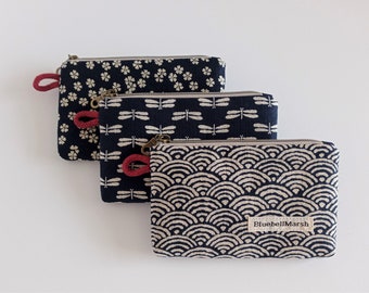 Pochette zippée indigo japonais, petite