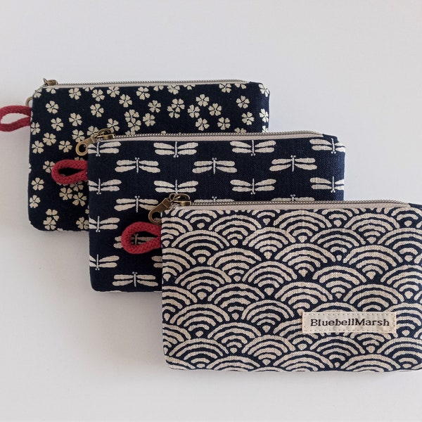 Pochette zippée indigo japonais, petite