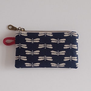 Mini Zipper Pouch, Coin Purse, Indigo dragonfly