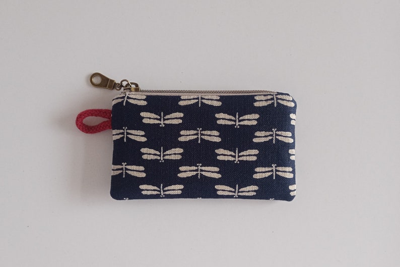 Mini Zipper Pouch, Coin Purse, Indigo dragonfly