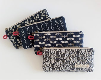 Quilted Zipper Pouch, Japanese Indigo, Phone Pouch