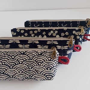 Pochette matelassée à fermeture éclair, Indigo japonais, Trousse, Étui à lunettes image 1