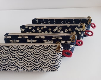 Pochette matelassée à fermeture éclair, Indigo japonais, Trousse, Étui à lunettes