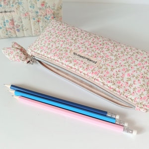 Quilted Zipper Pouch, Floral ditsy pink