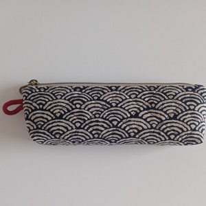 Pochette matelassée à fermeture éclair, Indigo japonais, Trousse, Étui à lunettes wave