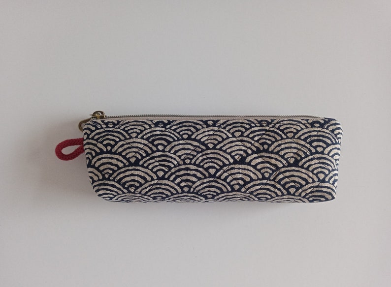 Pochette matelassée à fermeture éclair, Indigo japonais, Trousse, Étui à lunettes wave