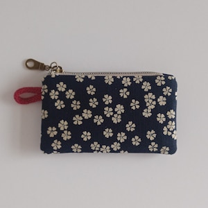 Mini Zipper Pouch, Coin Purse, Indigo cherry blossom