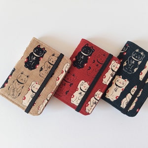 Minimalist Card Wallet with keychain option, Japanese Lucky Cats,