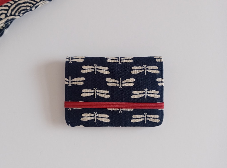 Porte-cartes minimaliste, indigo japonais dragonfly