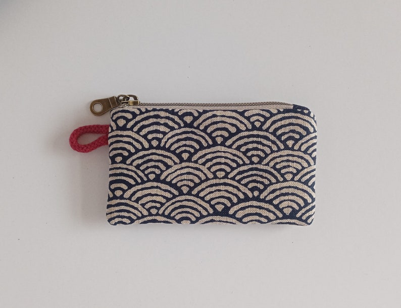 Mini Zipper Pouch, Coin Purse, Indigo wave