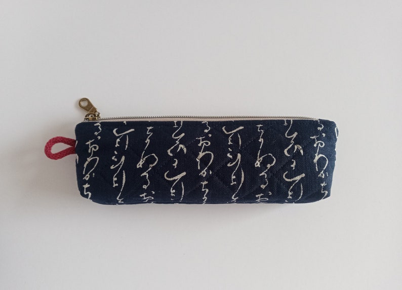 Pochette matelassée à fermeture éclair, Indigo japonais, Trousse, Étui à lunettes script