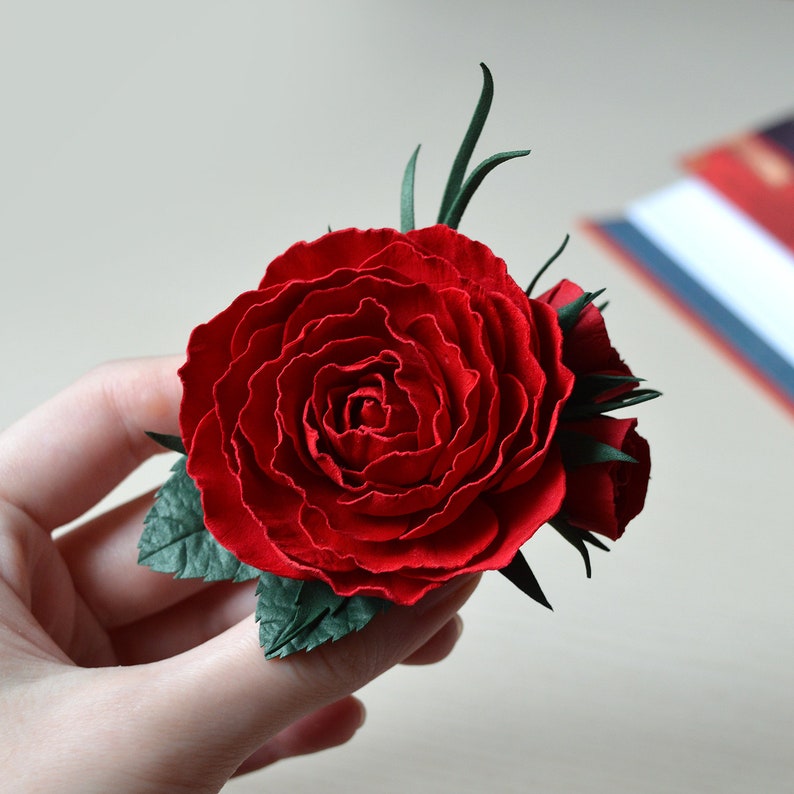 Deep red rose Hair clip Bridesmaid accessories Red hair piece Burgundy hair flower Marsala Wedding hair clip Flower for hair Red wedding