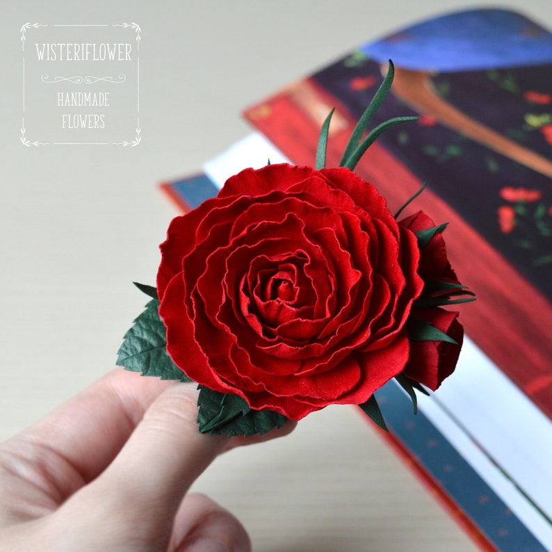 Deep red rose Hair clip Bridesmaid accessories Red hair piece Burgundy hair flower Marsala Wedding hair clip Flower for hair Red wedding