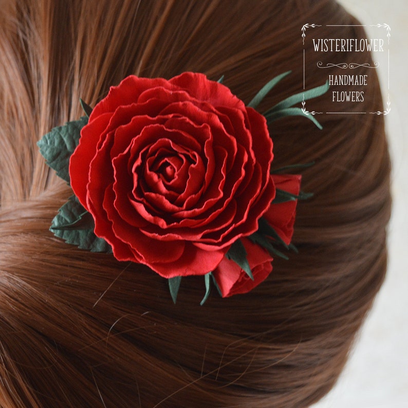 Deep red rose Hair clip Bridesmaid accessories Red hair piece Burgundy hair flower Marsala Wedding hair clip Flower for hair Red wedding