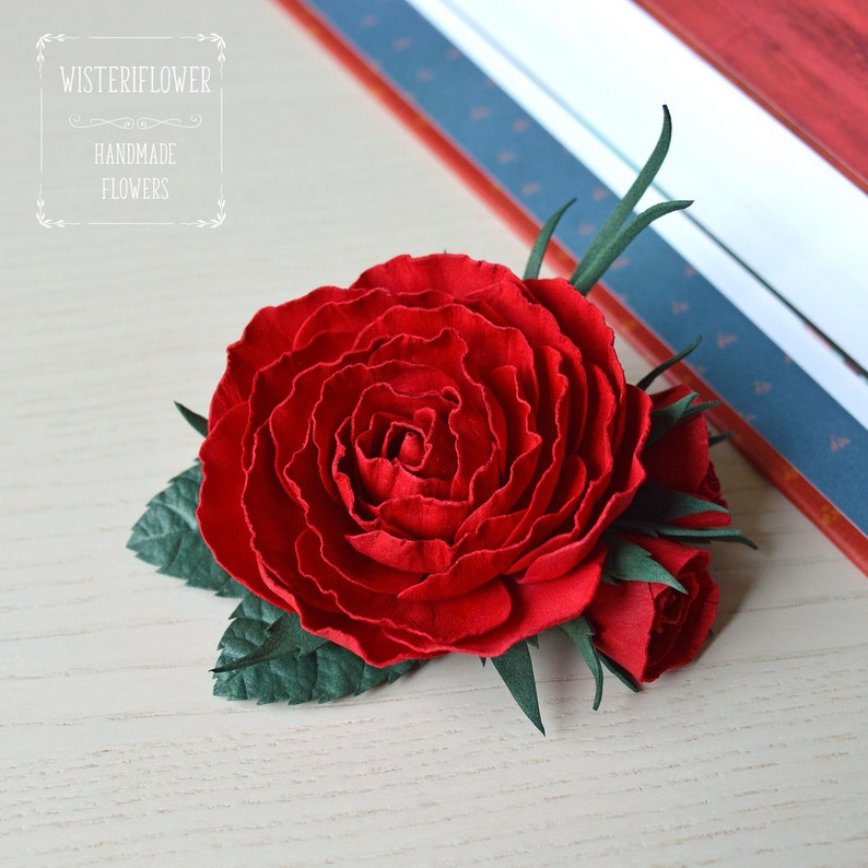 Deep red rose Hair clip Bridesmaid accessories Red hair piece Burgundy hair flower Marsala Wedding hair clip Flower for hair Red wedding