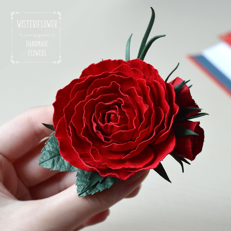 Deep red rose Hair clip Bridesmaid accessories Red hair piece Burgundy hair flower Marsala Wedding hair clip Flower for hair Red wedding