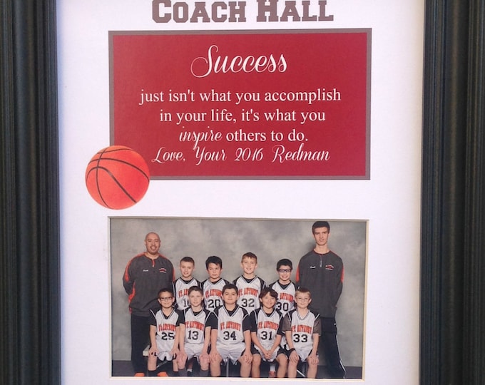 Basketball coach thank you gift personalized picture frame with Team Colors