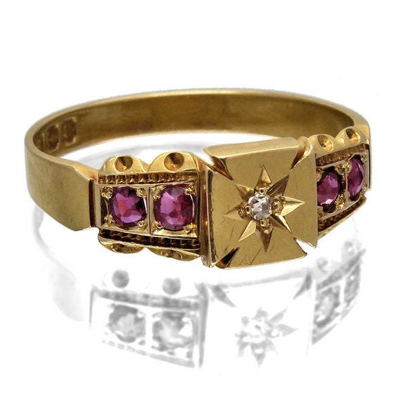 Edwardian Antique Diamond & Ruby Wedding Ring - SE