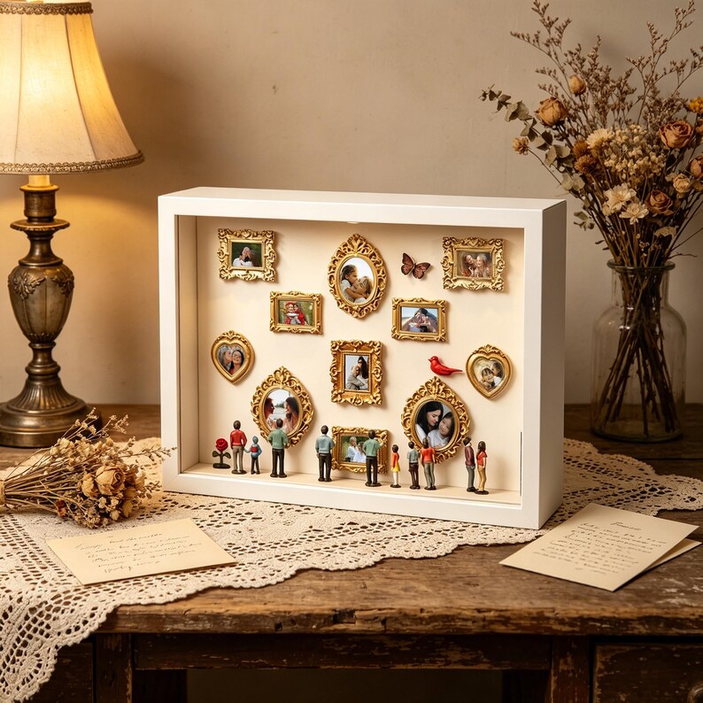 DIY Mini Museum Silhouette Box – Cornice Portaricordi In Acrilico E Legno, 25x25 Cm, Per Foto E Ricordi Personalizzati
