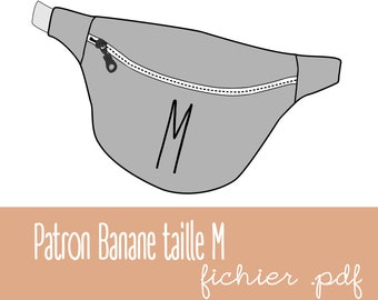 May include: A gray fanny pack with a zipper and the letter "M" printed on the front. The text "Patron Banane taille M fichier .pdf" is printed below the image.