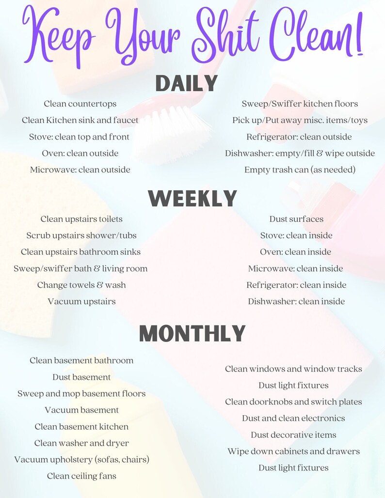 Digital Cleaning Schedule Etsy