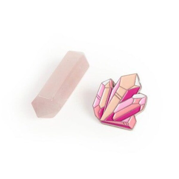 Cuarzo rosa esmalte Pin + Real rosa rosa cuarzo cristal punto ajuste