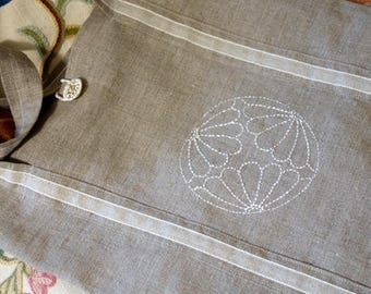 Bag "tote" inspired sashiko embroidery linen