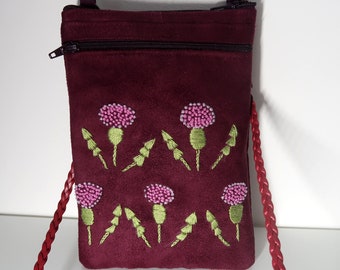 Small crossody  bag, Japanese inspired design,hand embroidered on suede   one of a kind item