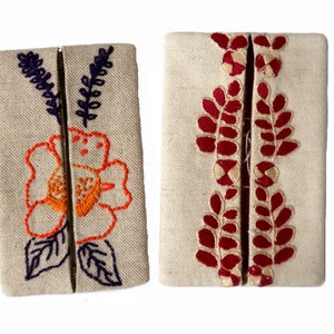 Pochettes à mouchoirs en duo voiture sac  11 et lin 39, brodé  cadeau lui ou elle motifs anciens revisités
