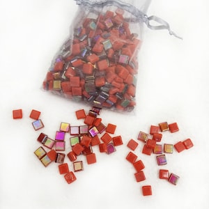 1/2 LBS Bag of 5/16&quot;x5/16&quot; Glass Fillers, Glass Mosaic Chips, Red Iridescent