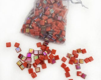 1/2 LBS Bag of 5/16"x5/16" Glass Fillers, Glass Mosaic Chips, Red Iridescent