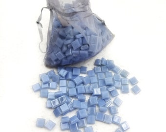 1/2 LBS Bag of 5/16"x5/16" Glass Vase Fillers, Glass Mosaic Chips, Glass Pieces, Tile Pieces, Light Blue Iridescent