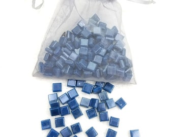 1/2 LBS Bag of 5/16"x5/16" Glass Fillers, Glass Mosaic Chips, Blue Iridescent